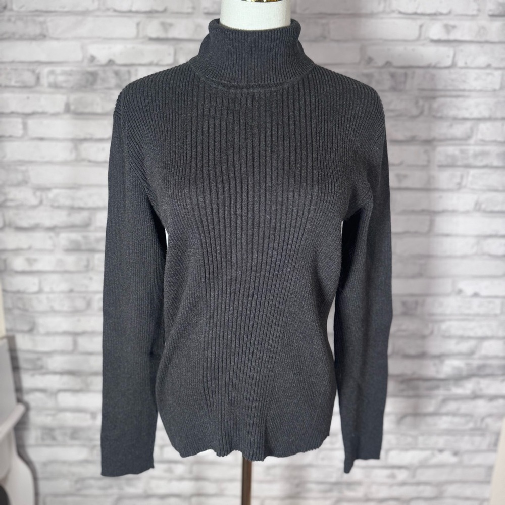 Jones New York Charcoal Turtleneck Thick Contemporary Sweater
